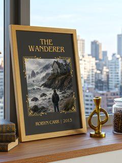 The Wanderer Classic Book Art Print by Robyn Carr – framed print on a city-view windowsill
