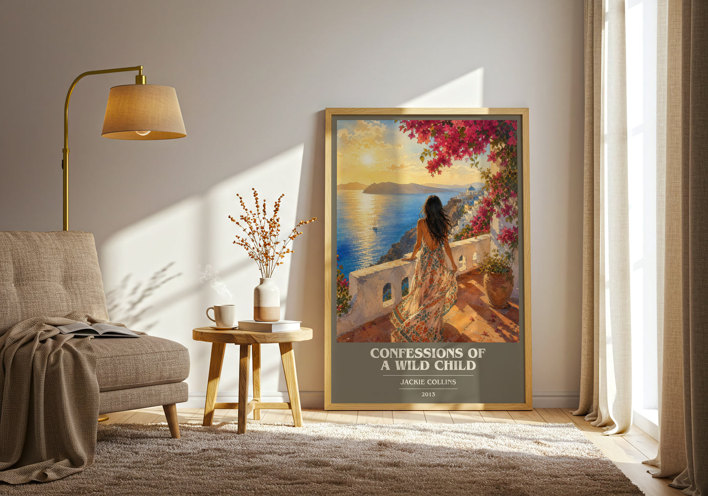 Confessions Of A Wild Child book cover print on bookshelf – Jackie Collins fan gift