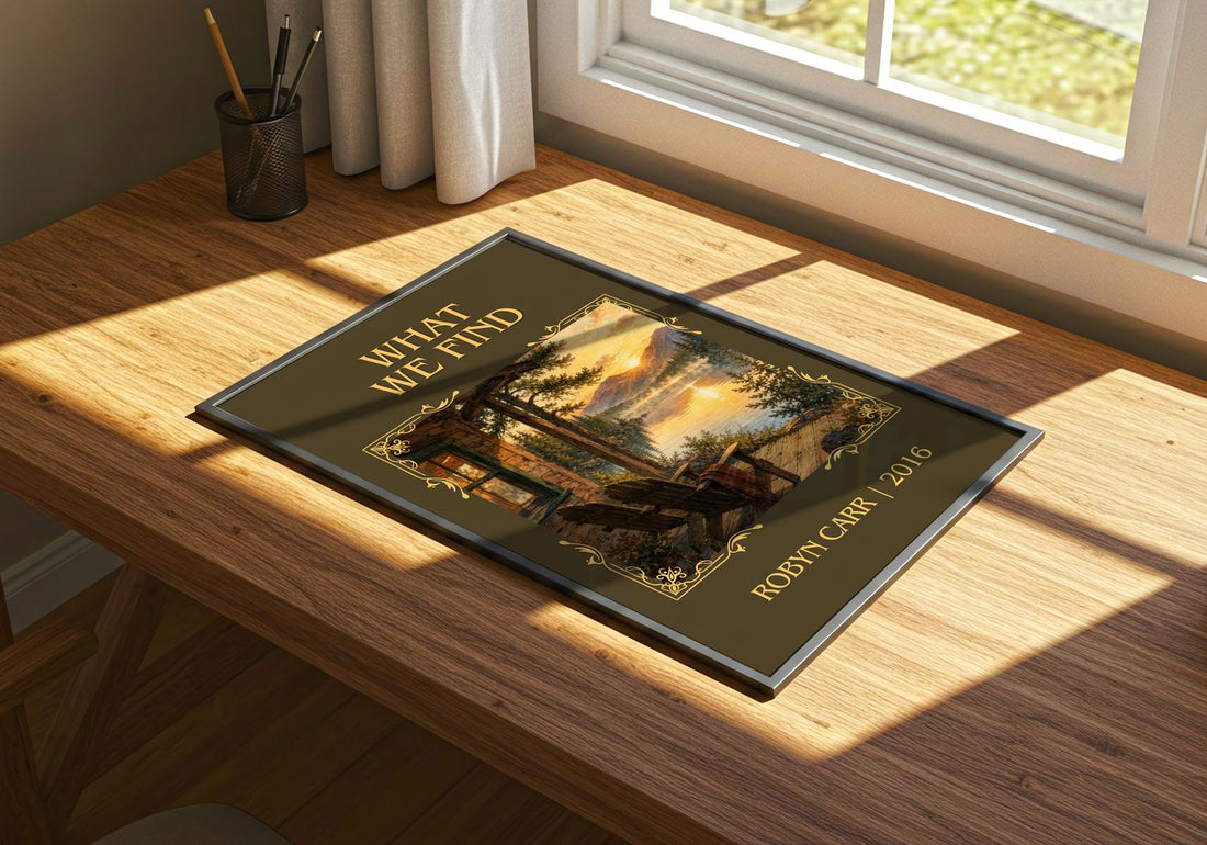 What We Find Classic Book Art Print by Robyn Carr – print on a sunlit desk