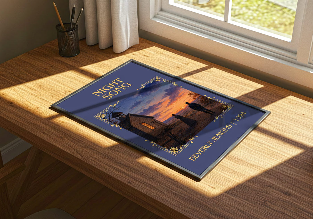 Night Song Classic Book Art Print by Beverly Jenkins – print on a sunlit desk