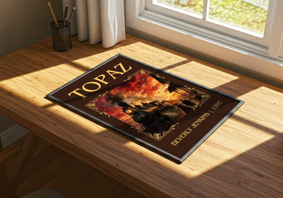Topaz Classic Book Art Print by Beverly Jenkins – print on a sunlit desk