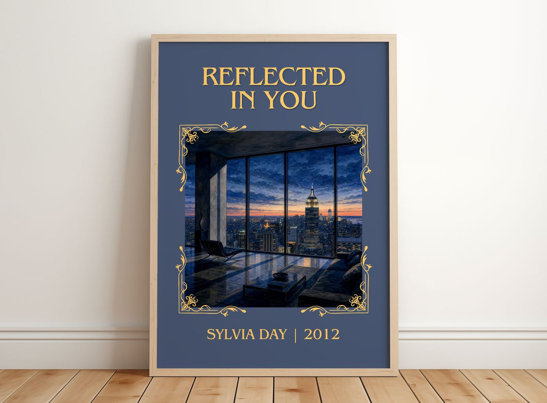 Reflected in You Classic Book Art Print by Sylvia Day – framed print leaning on a wooden floor