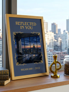 Reflected in You Classic Book Art Print by Sylvia Day – framed print on a city-view windowsill