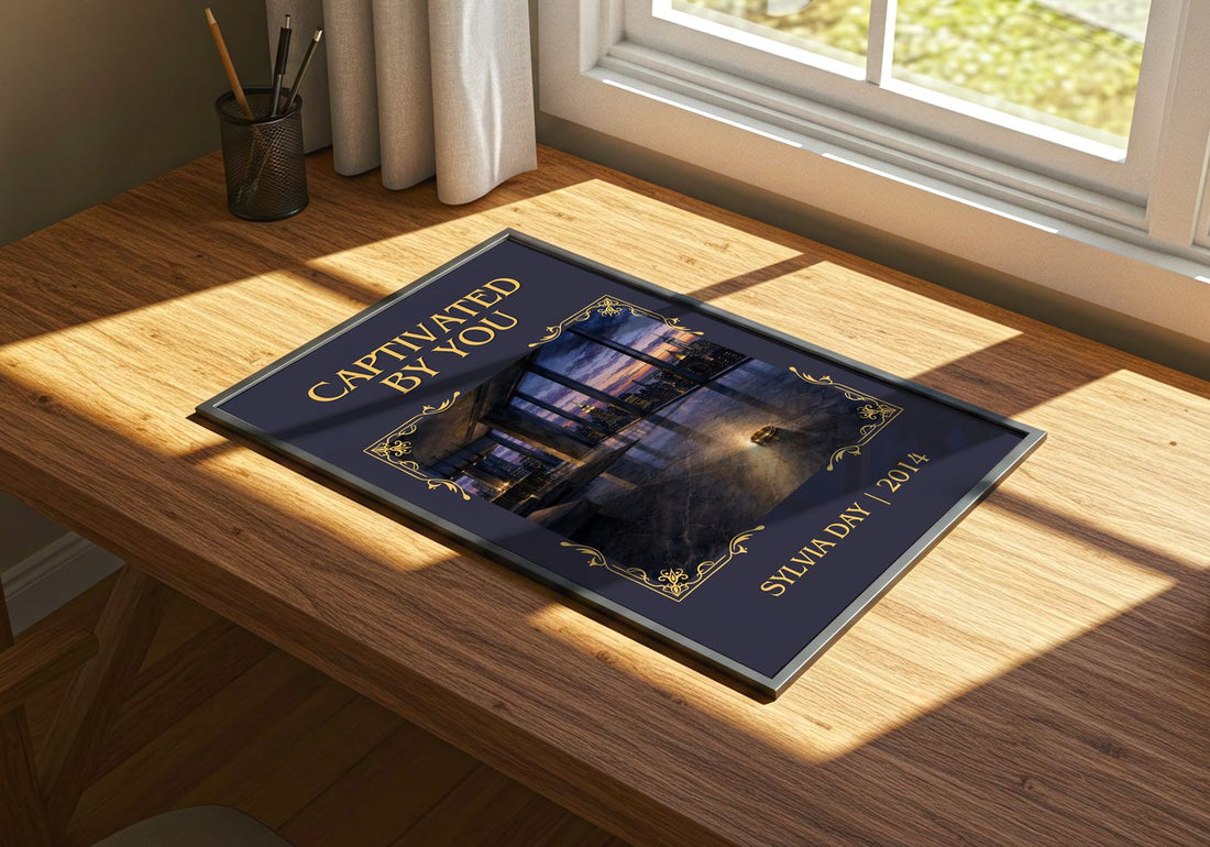 Captivated by You Classic Book Art Print by Sylvia Day – print on a sunlit desk