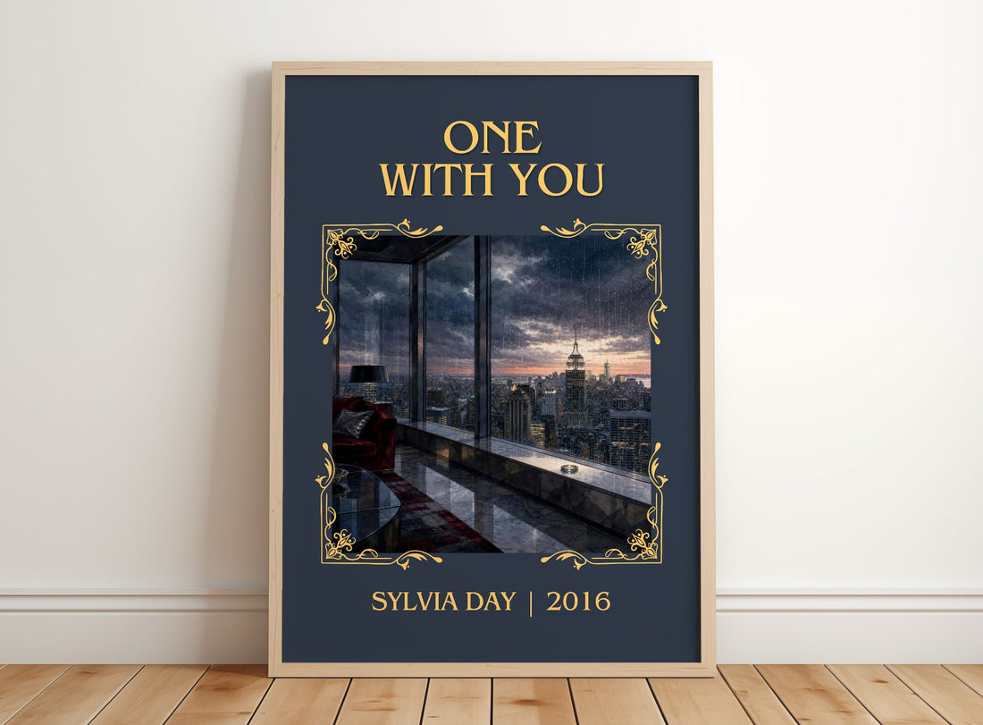 One with You Classic Book Art Print by Sylvia Day – framed print leaning on a wooden floor