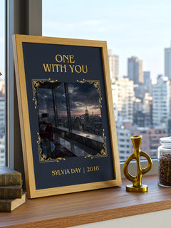One with You Classic Book Art Print by Sylvia Day – framed print on a city-view windowsill