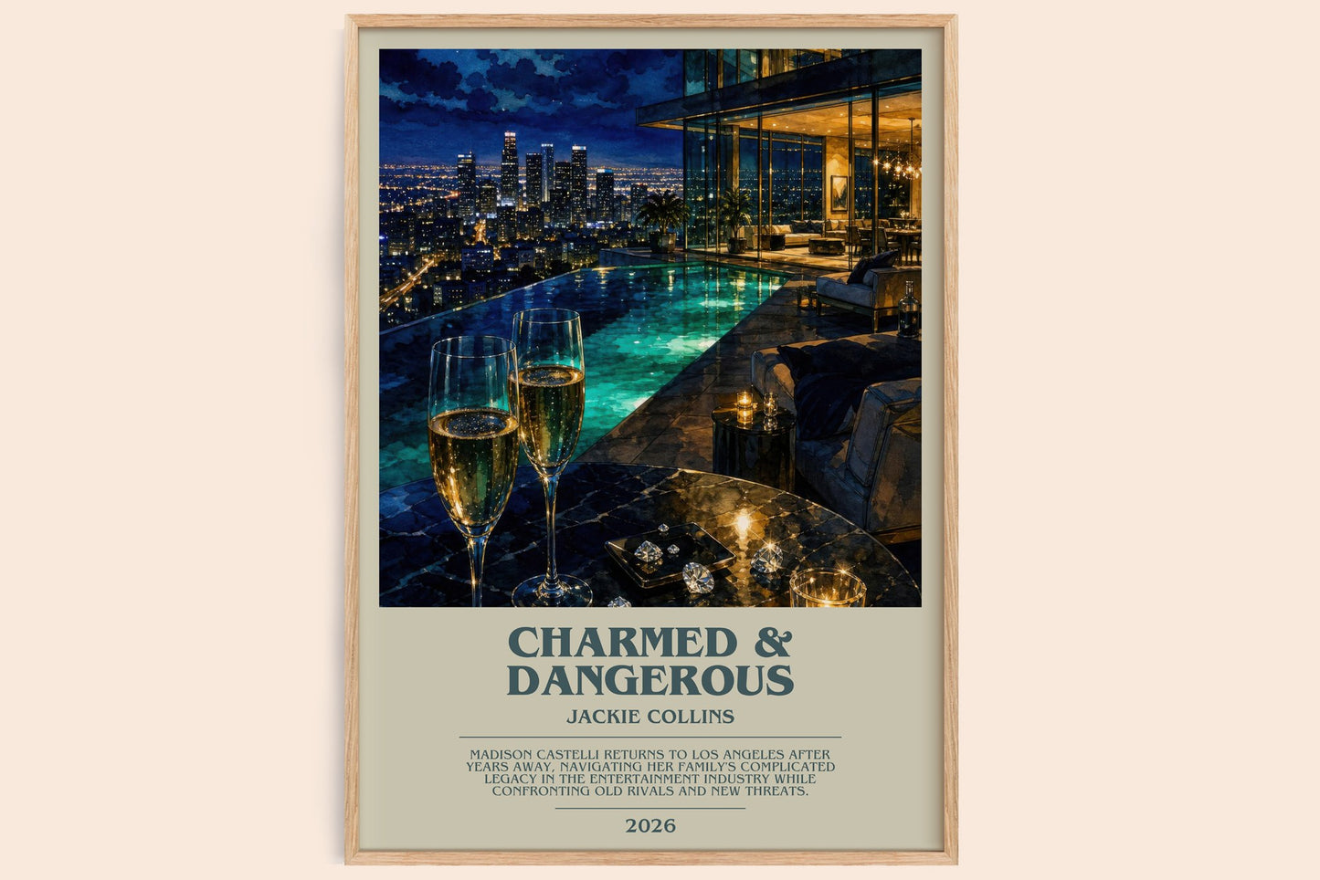 Charmed & Dangerous bookish book poster by Jackie Collins – framed literary art print