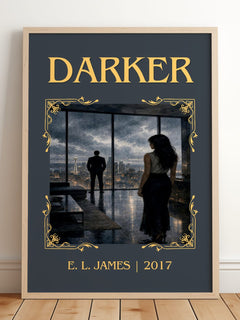 Darker Classic Book Art Print by E. L. James – framed print leaning on a wooden floor