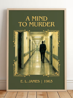 A Mind to Murder Classic Book Art Print by E. L. James – framed print leaning on a wooden floor