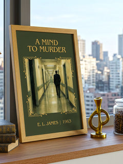 A Mind to Murder Classic Book Art Print by E. L. James – framed print on a city-view windowsill