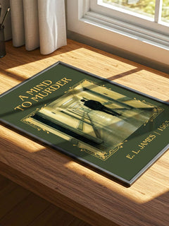 A Mind to Murder Classic Book Art Print by E. L. James – print on a sunlit desk
