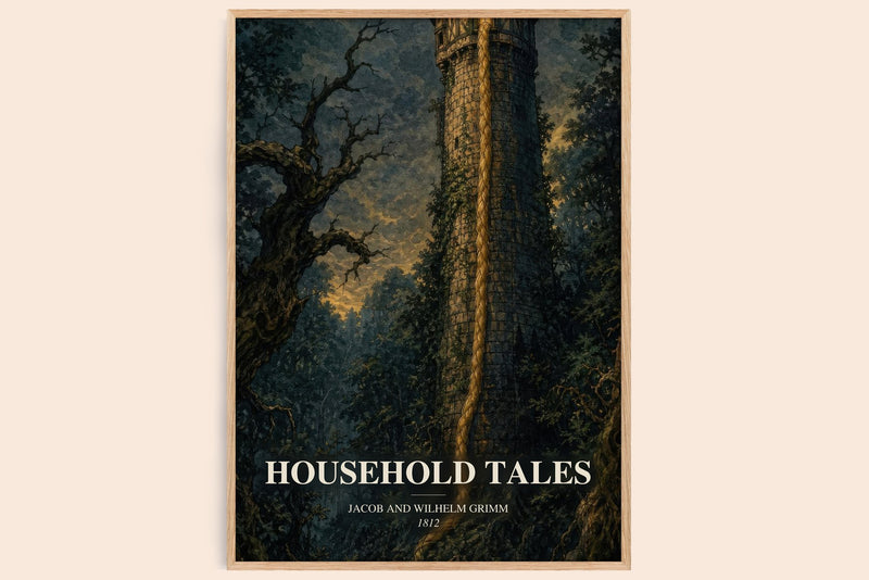 Household Tales watercolour book poster by Jacob And Wilhelm Grimm – framed literary art print