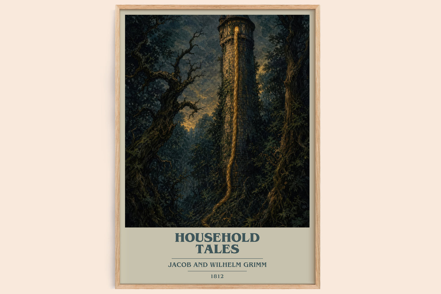 Household Tales book cover book poster by Jacob And Wilhelm Grimm – framed literary art print