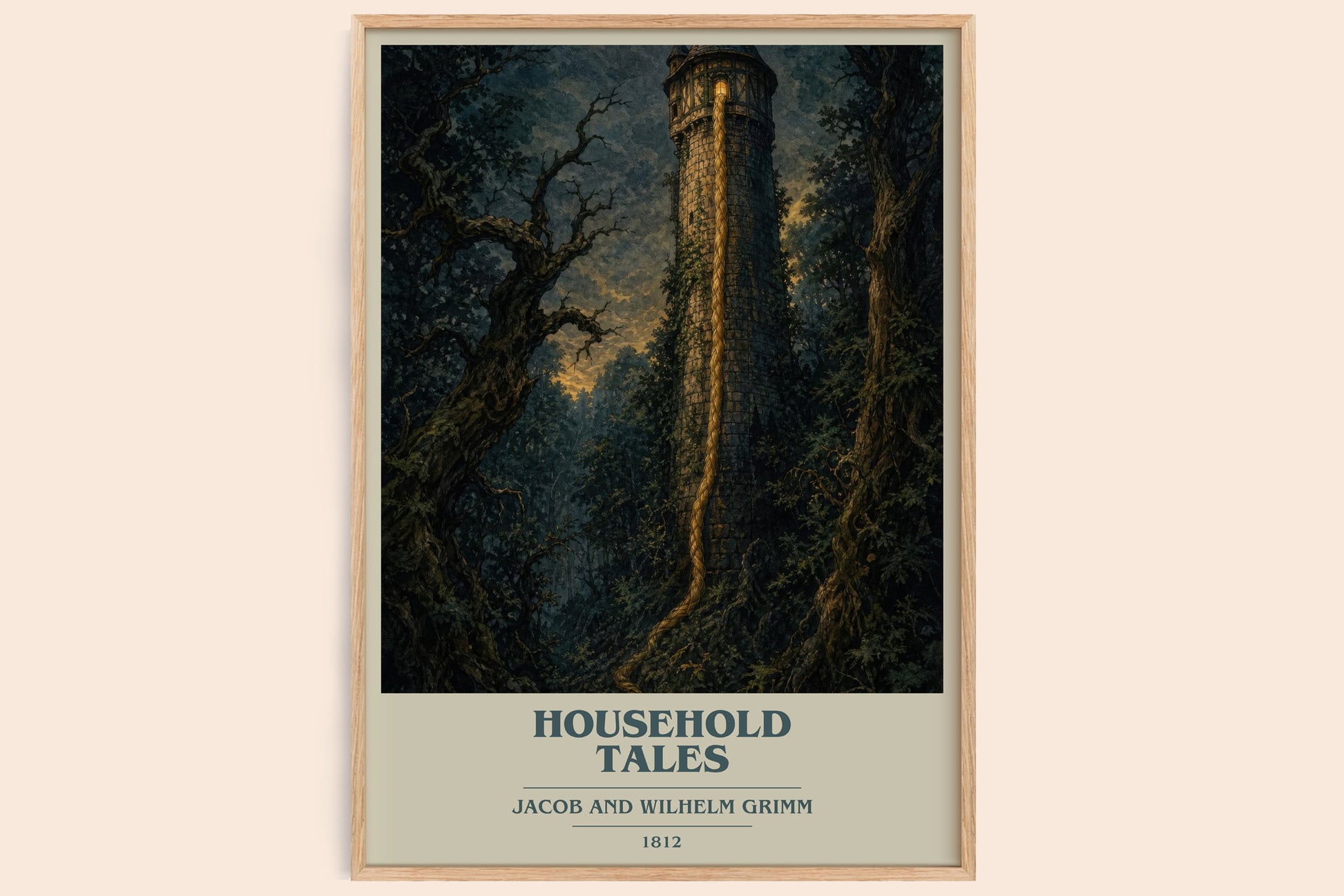 Household Tales book cover book poster by Jacob And Wilhelm Grimm – framed literary art print