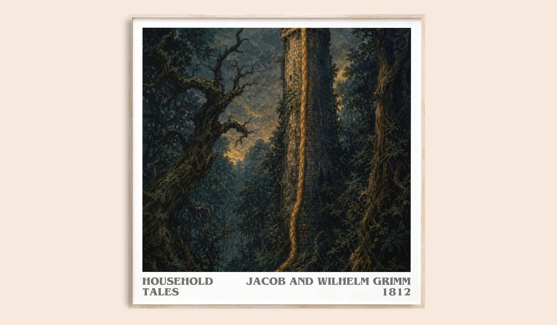 Household Tales literary book poster by Jacob And Wilhelm Grimm – framed literary art print