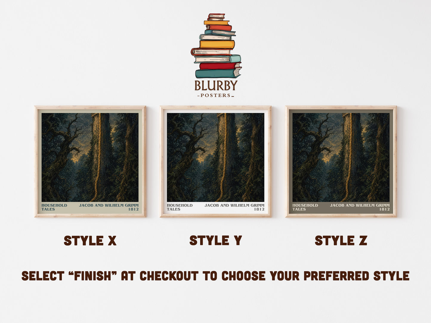 Household Tales literary print in frame leaning in hallway – childrens wall art