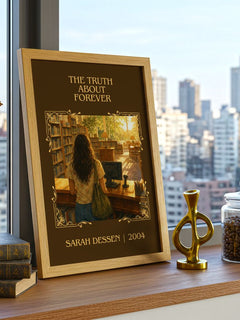 The Truth About Forever Classic Book Art Print by Sarah Dessen – framed print on a city-view windowsill