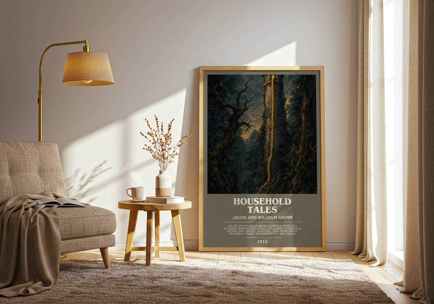 Household Tales bookish print on bookshelf – Jacob And Wilhelm Grimm fan gift