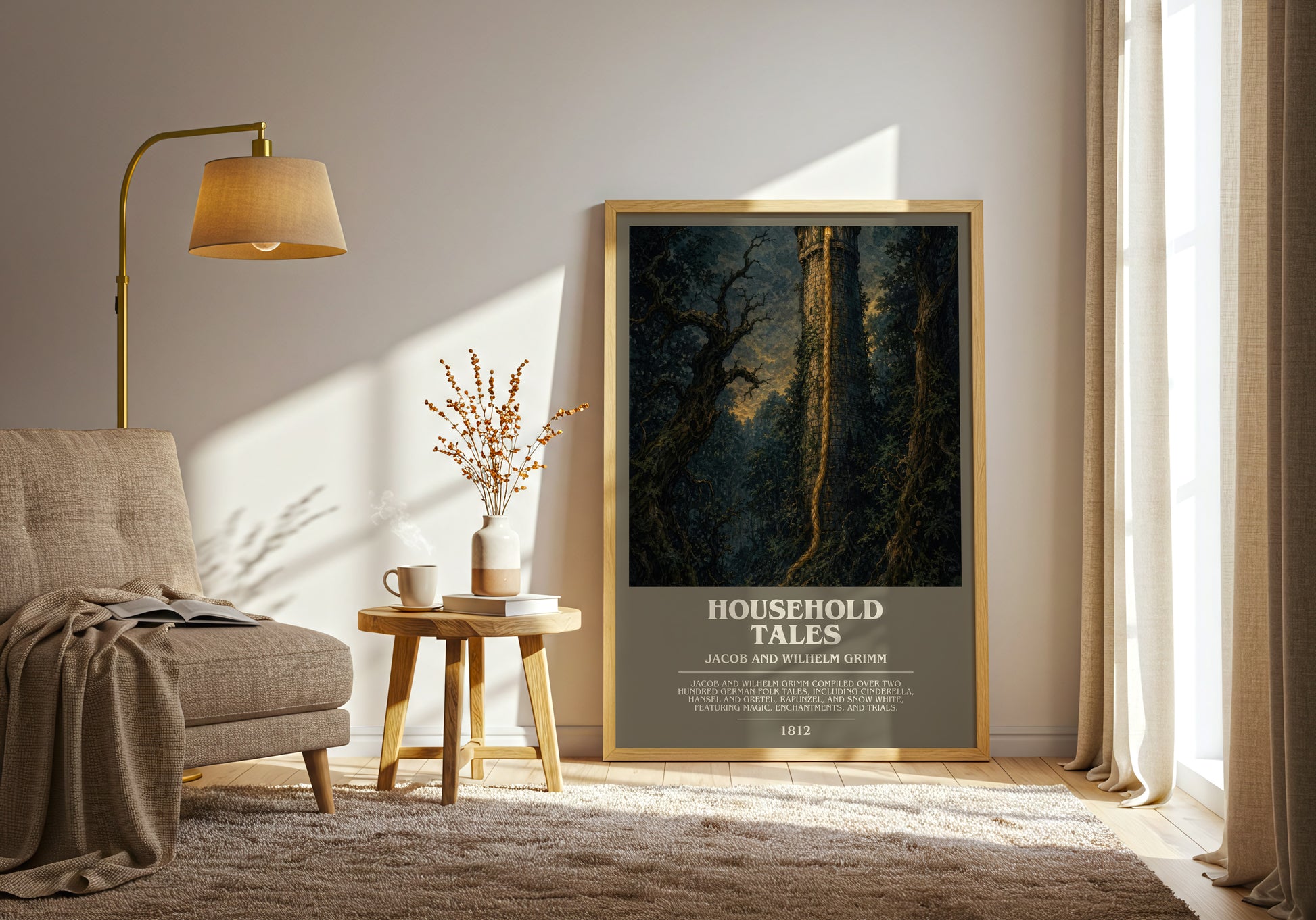 Household Tales bookish print on bookshelf – Jacob And Wilhelm Grimm fan gift