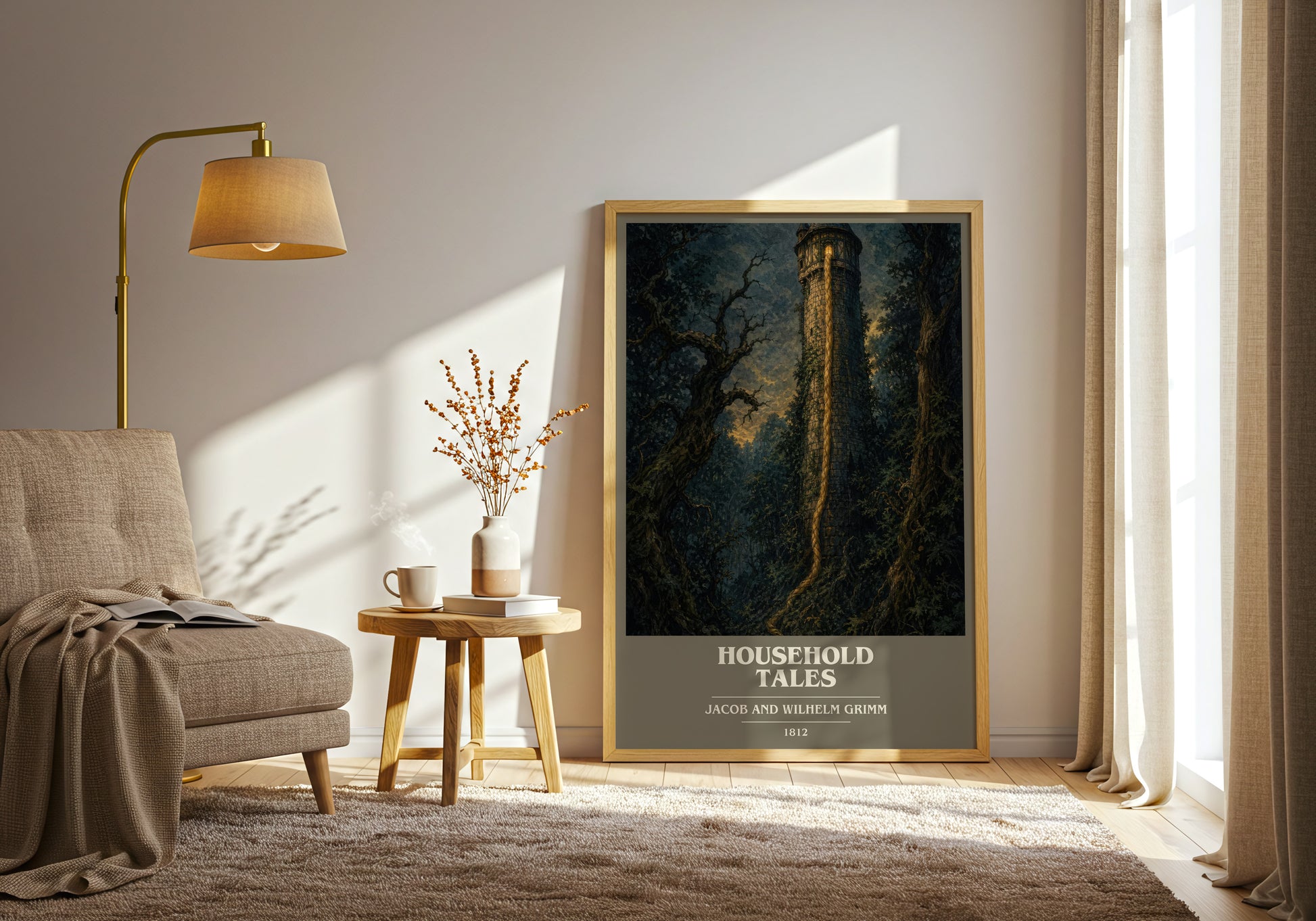 Household Tales book cover print on bookshelf – Jacob And Wilhelm Grimm fan gift
