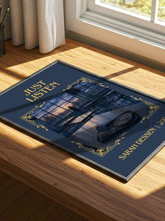 Just Listen Classic Book Art Print by Sarah Dessen – print on a sunlit desk