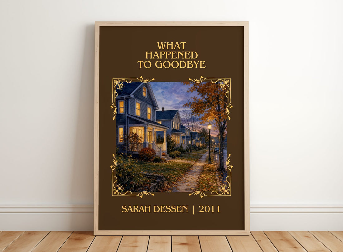What Happened to Goodbye Classic Book Art Print by Sarah Dessen – framed print leaning on a wooden floor