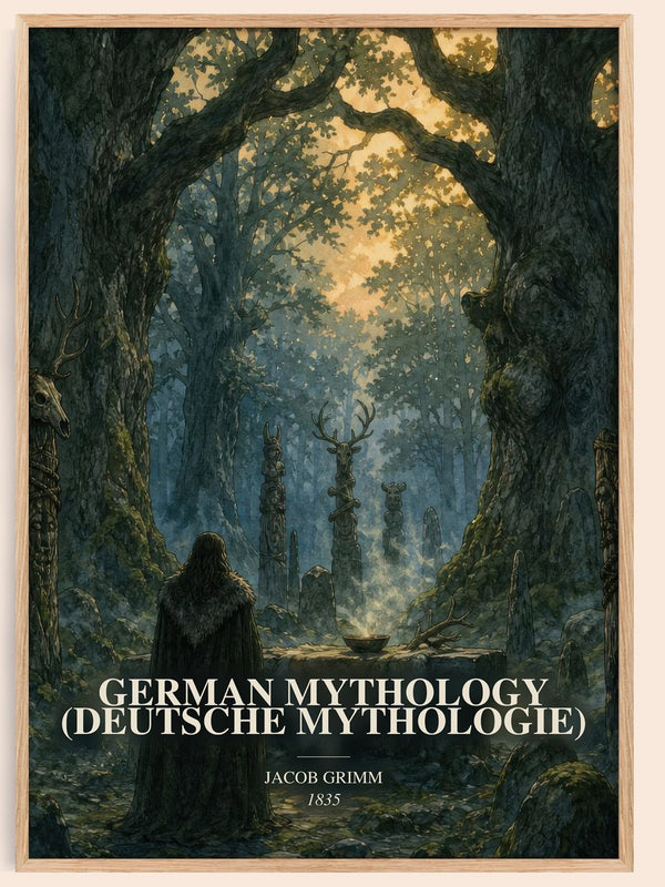 German Mythology (Deutsche Mythologie) watercolour book poster by Jacob Grimm – framed literary art print