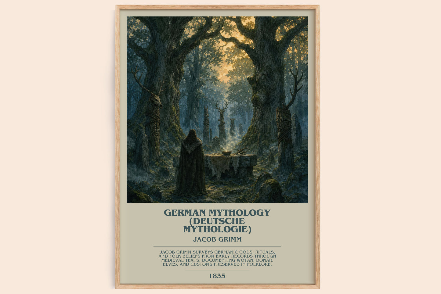 German Mythology (Deutsche Mythologie) bookish book poster by Jacob Grimm – framed literary art print