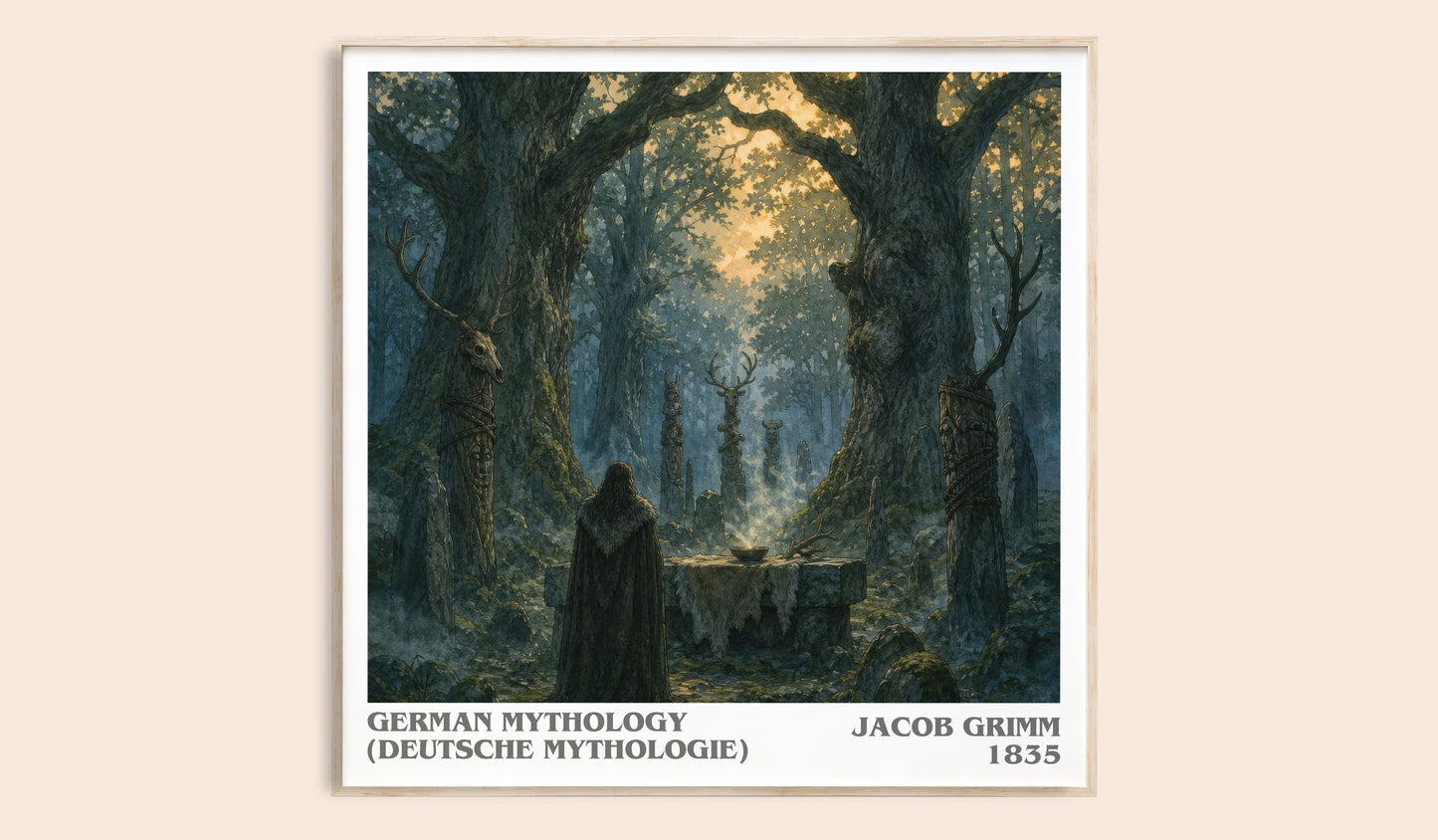 German Mythology (Deutsche Mythologie) literary book poster by Jacob Grimm – framed literary art print