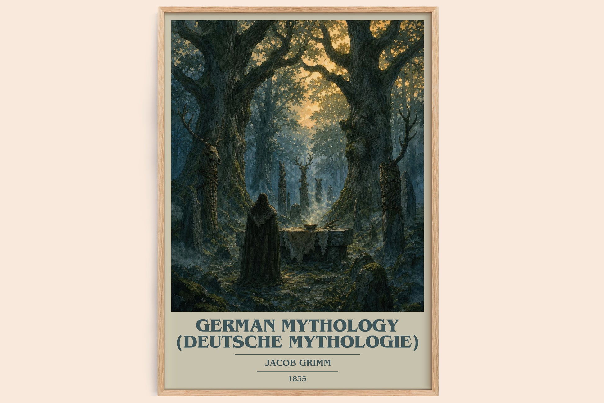 German Mythology (Deutsche Mythologie) book cover book poster by Jacob Grimm – framed literary art print