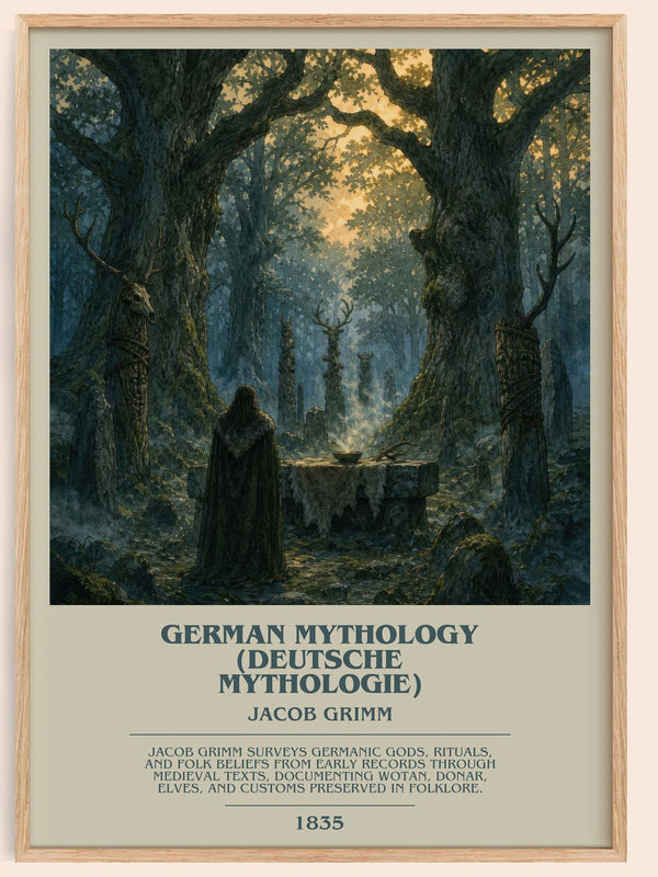 German Mythology (Deutsche Mythologie) bookish book poster by Jacob Grimm – framed literary art print