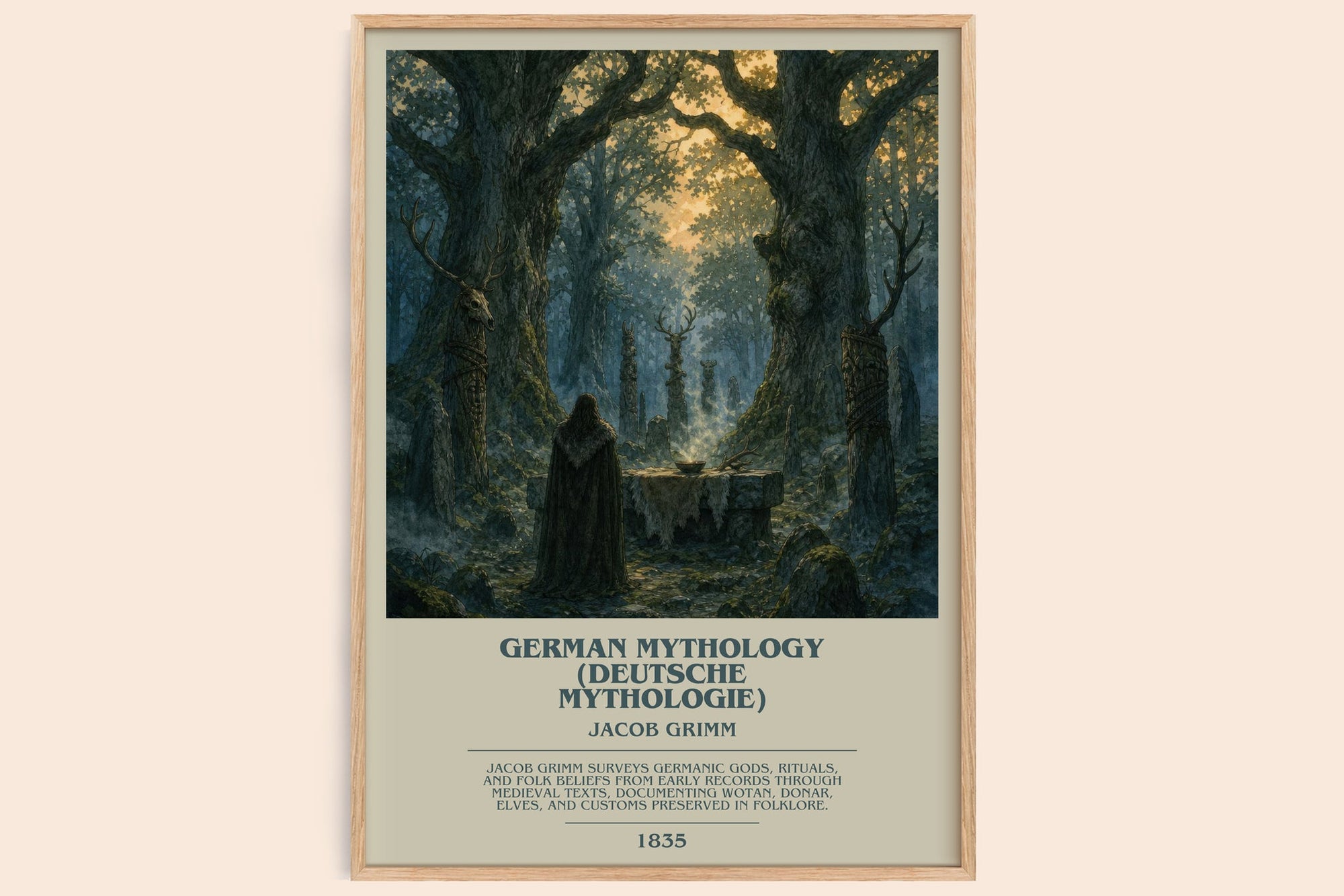German Mythology (Deutsche Mythologie) bookish book poster by Jacob Grimm – framed literary art print