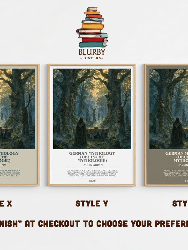 German Mythology (Deutsche Mythologie) bookish print in frame leaning in hallway – literary wall art