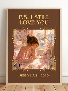 P.S. I Still Love You Classic Book Art Print by Jenny Han – framed print leaning on a wooden floor