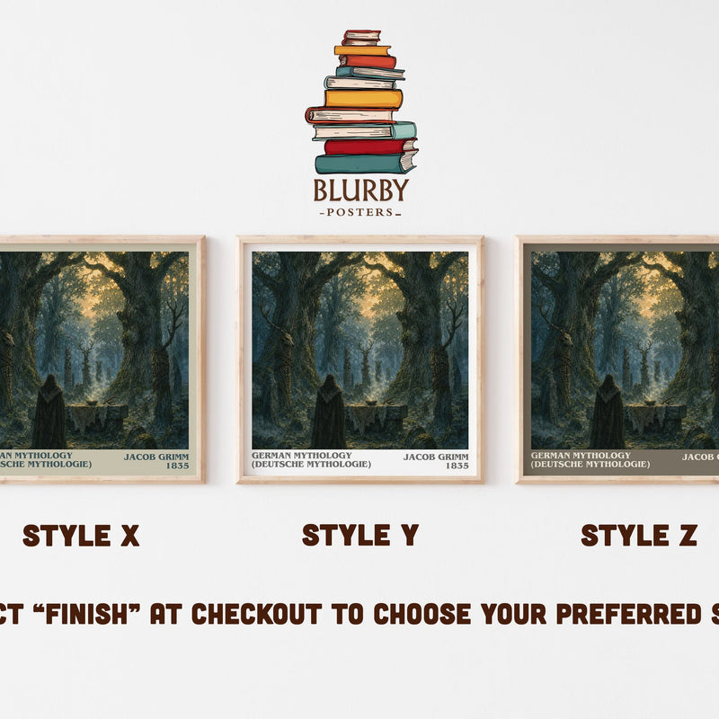 German Mythology (Deutsche Mythologie) literary print in frame leaning in hallway – literary wall art
