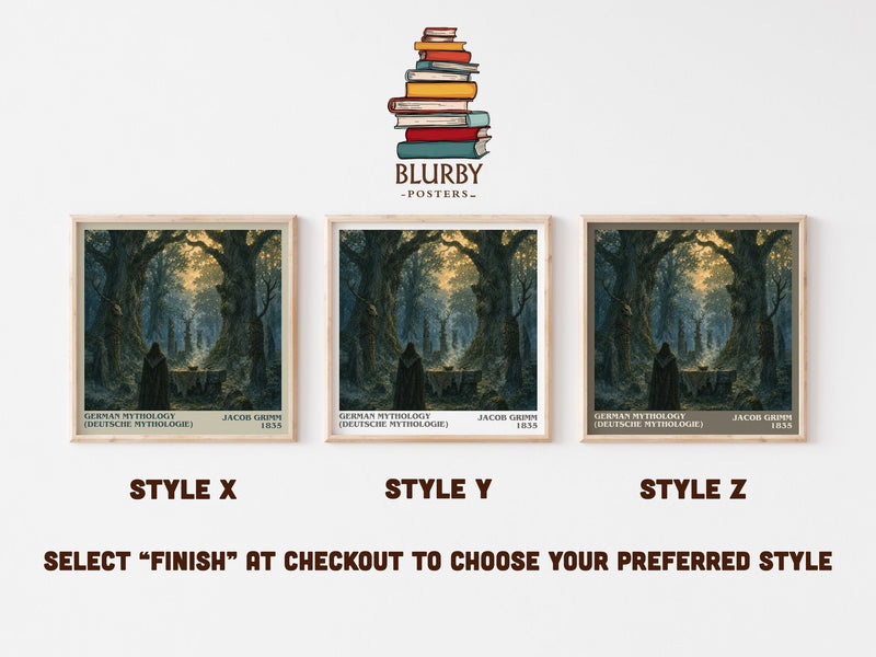 German Mythology (Deutsche Mythologie) literary print in frame leaning in hallway – literary wall art