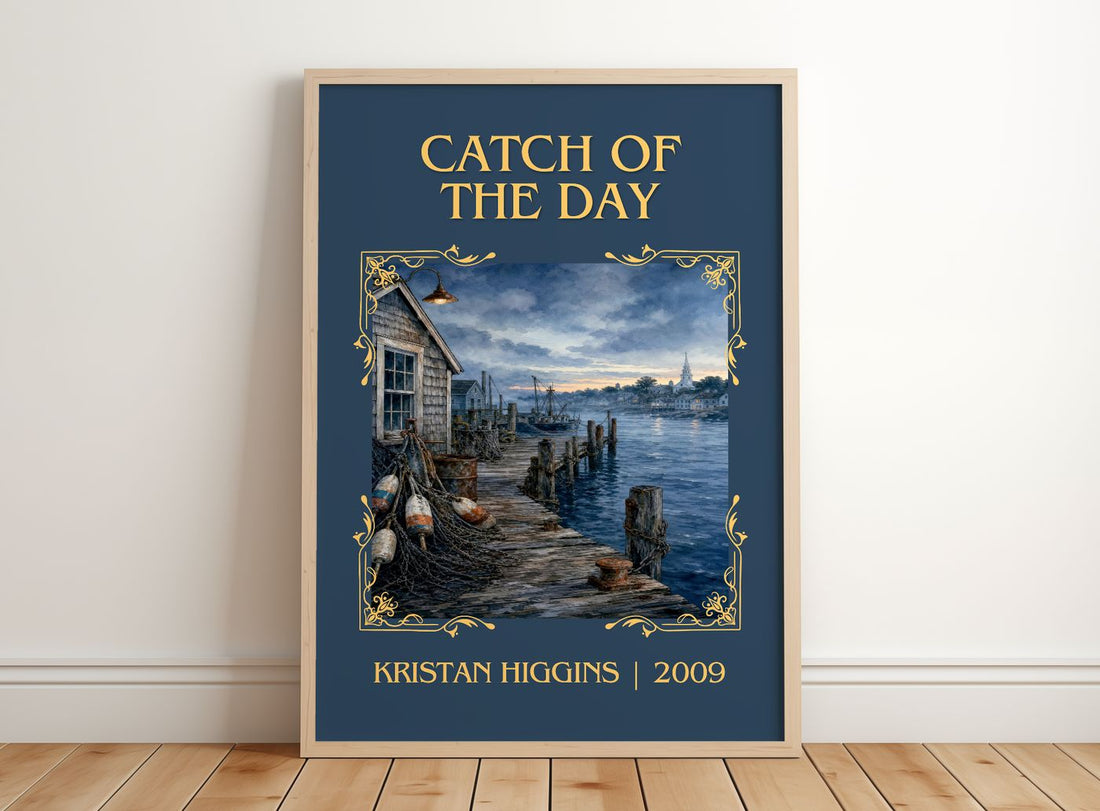 Catch of the Day Classic Book Art Print by Kristan Higgins – framed print leaning on a wooden floor