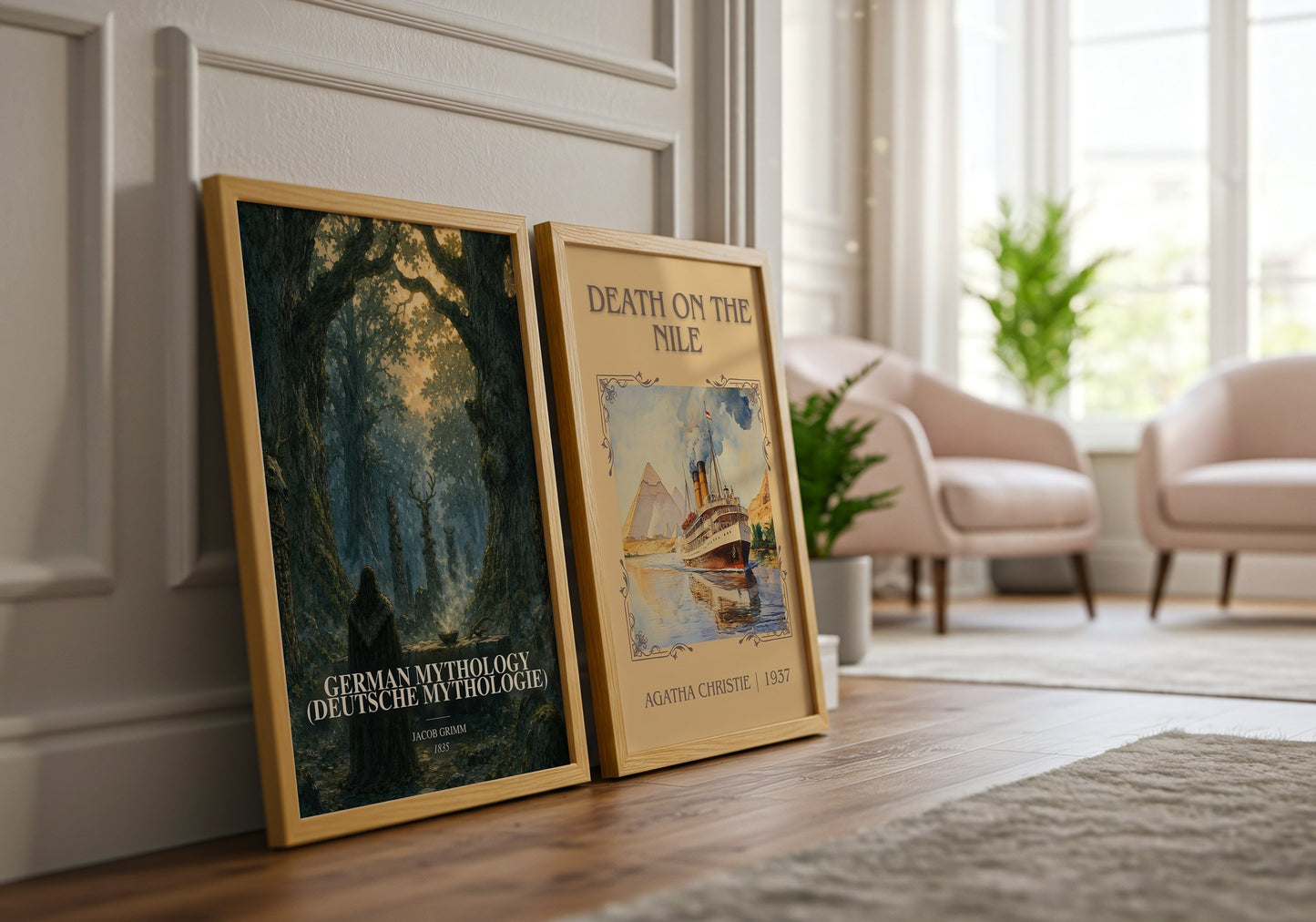 German Mythology (Deutsche Mythologie) watercolour print framed by window – literary home decor