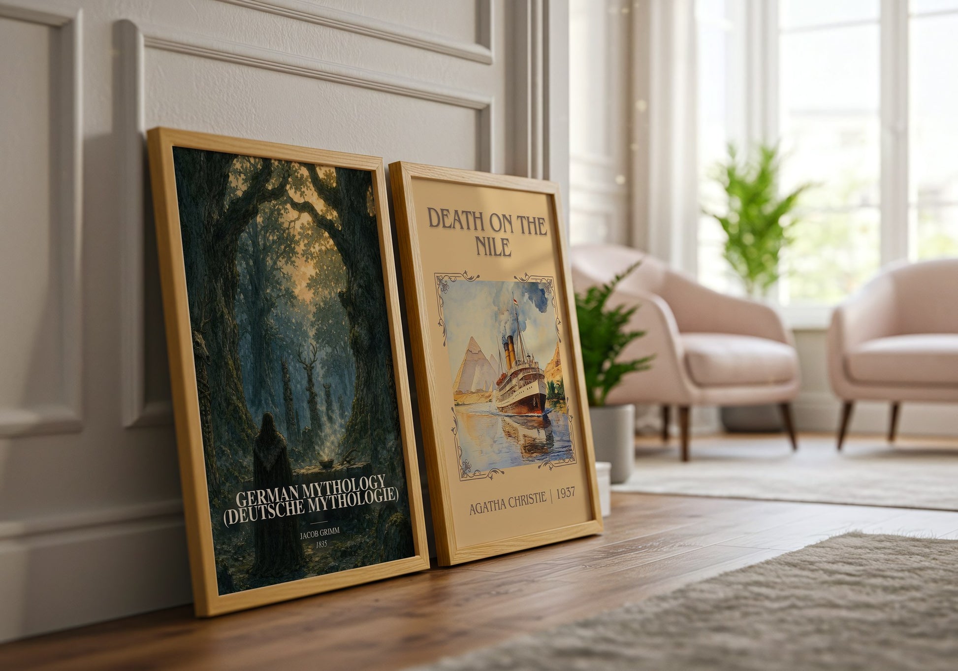 German Mythology (Deutsche Mythologie) watercolour print framed by window – literary home decor