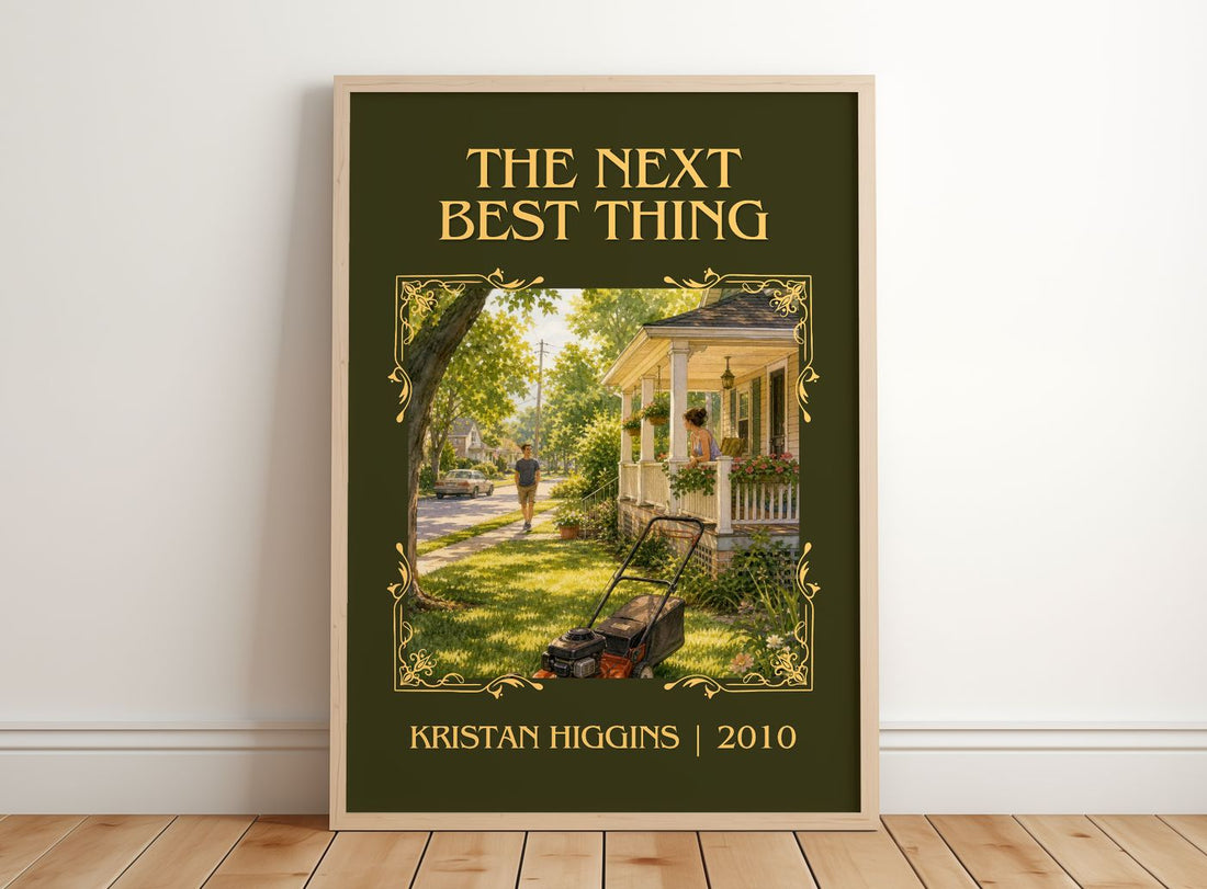 The Next Best Thing Classic Book Art Print by Kristan Higgins – framed print leaning on a wooden floor