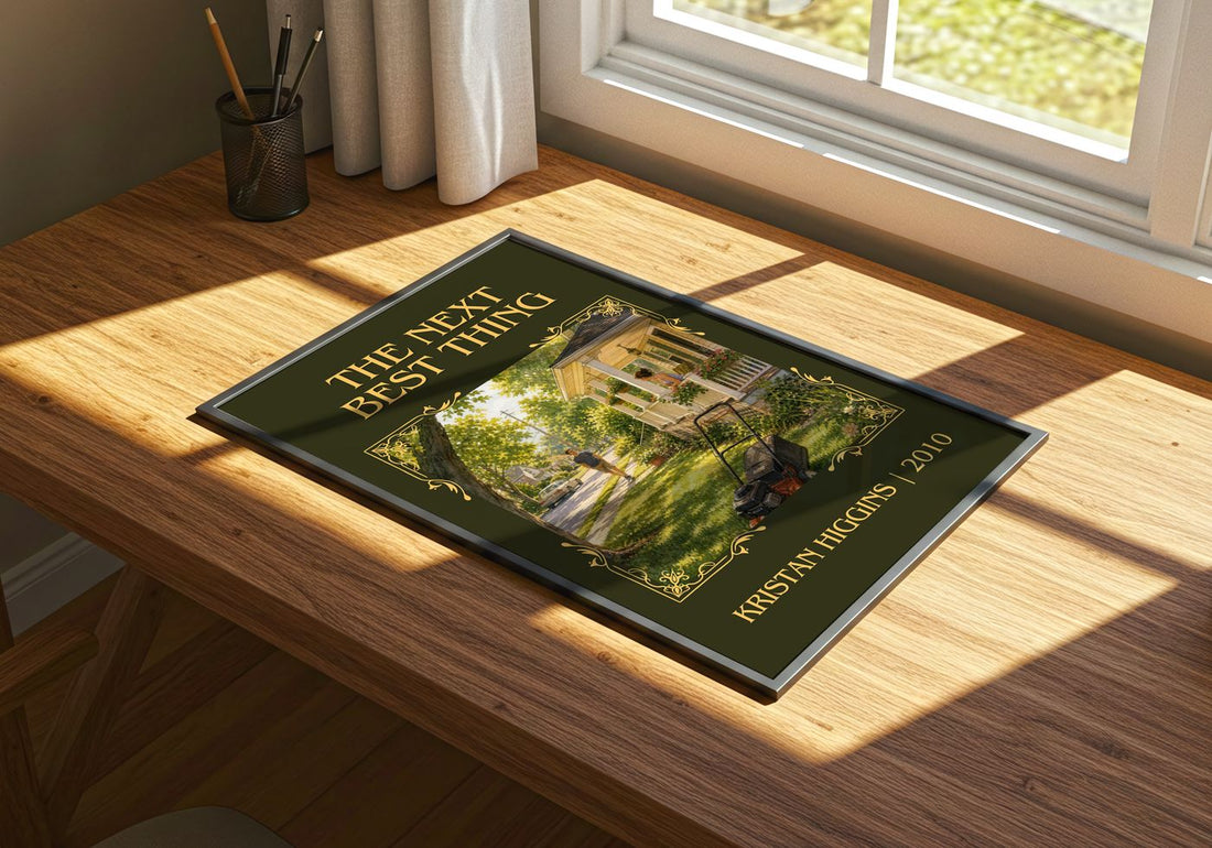 The Next Best Thing Classic Book Art Print by Kristan Higgins – print on a sunlit desk