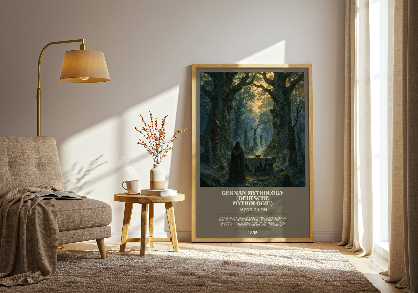 German Mythology (Deutsche Mythologie) bookish print on bookshelf – Jacob Grimm fan gift