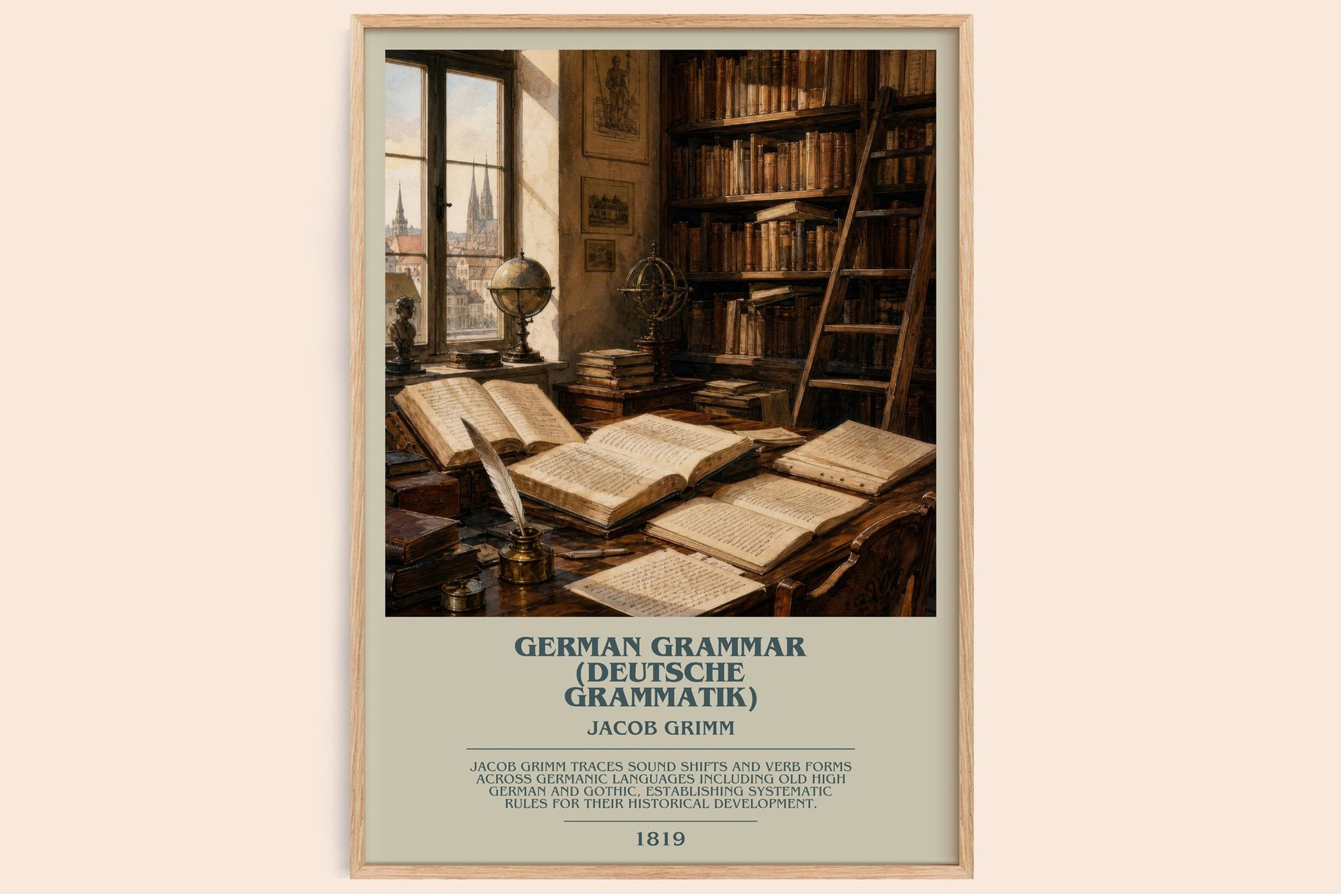 German Grammar (Deutsche Grammatik) bookish book poster by Jacob Grimm – framed literary art print