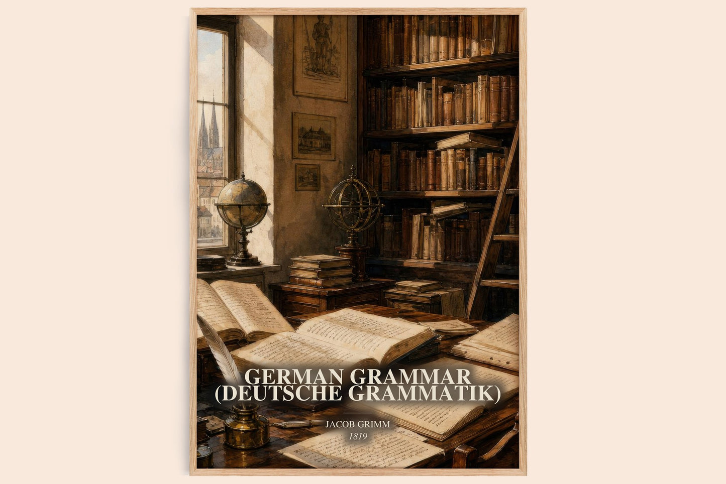 German Grammar (Deutsche Grammatik) watercolour book poster by Jacob Grimm – framed literary art print