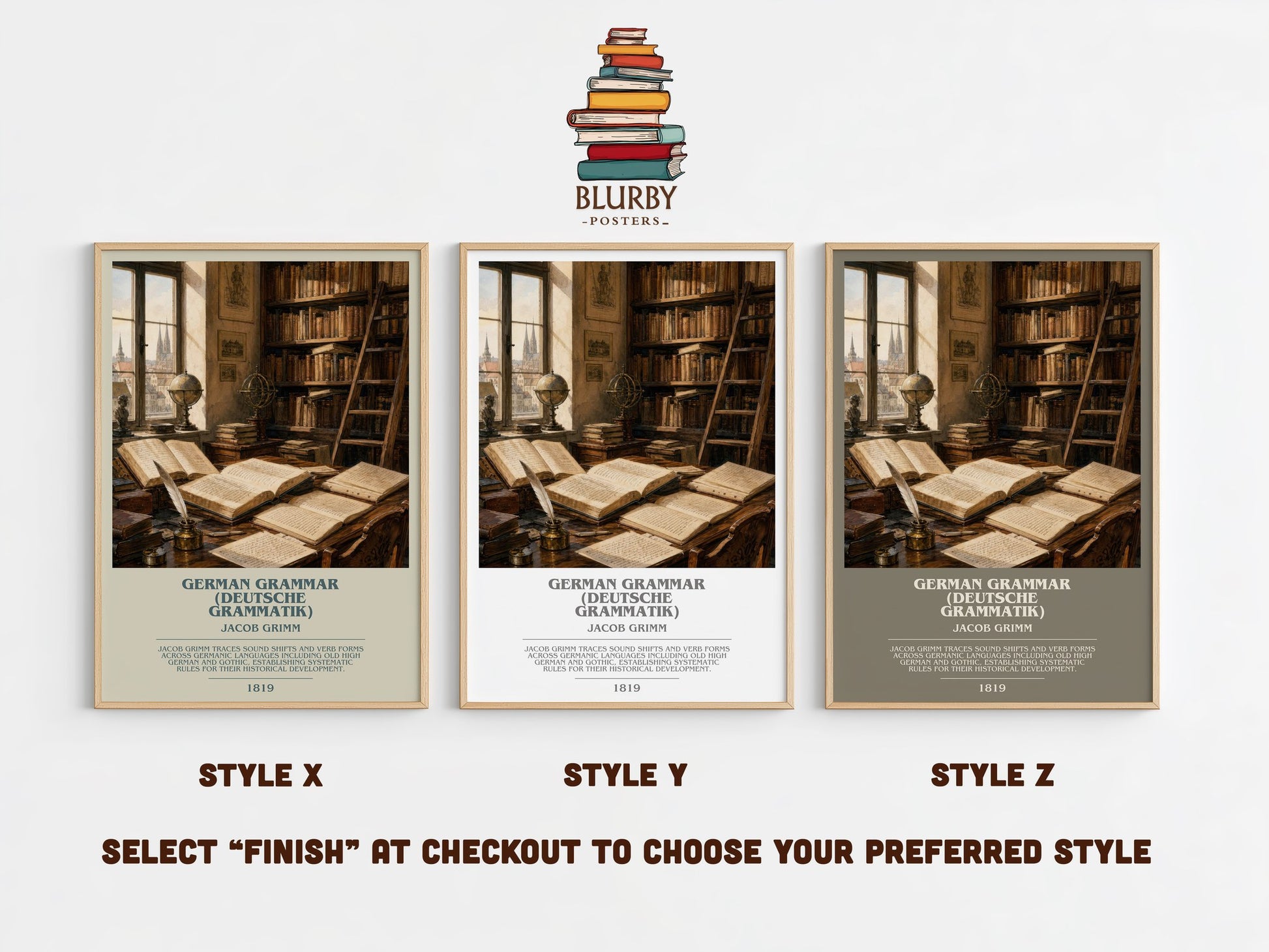 German Grammar (Deutsche Grammatik) bookish print in frame leaning in hallway – non fiction wall art