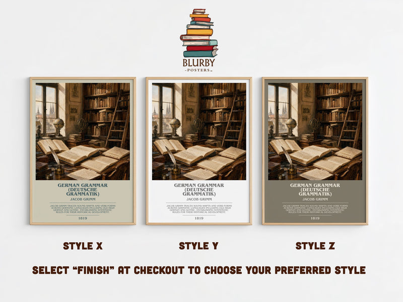 German Grammar (Deutsche Grammatik) bookish print in frame leaning in hallway – non fiction wall art