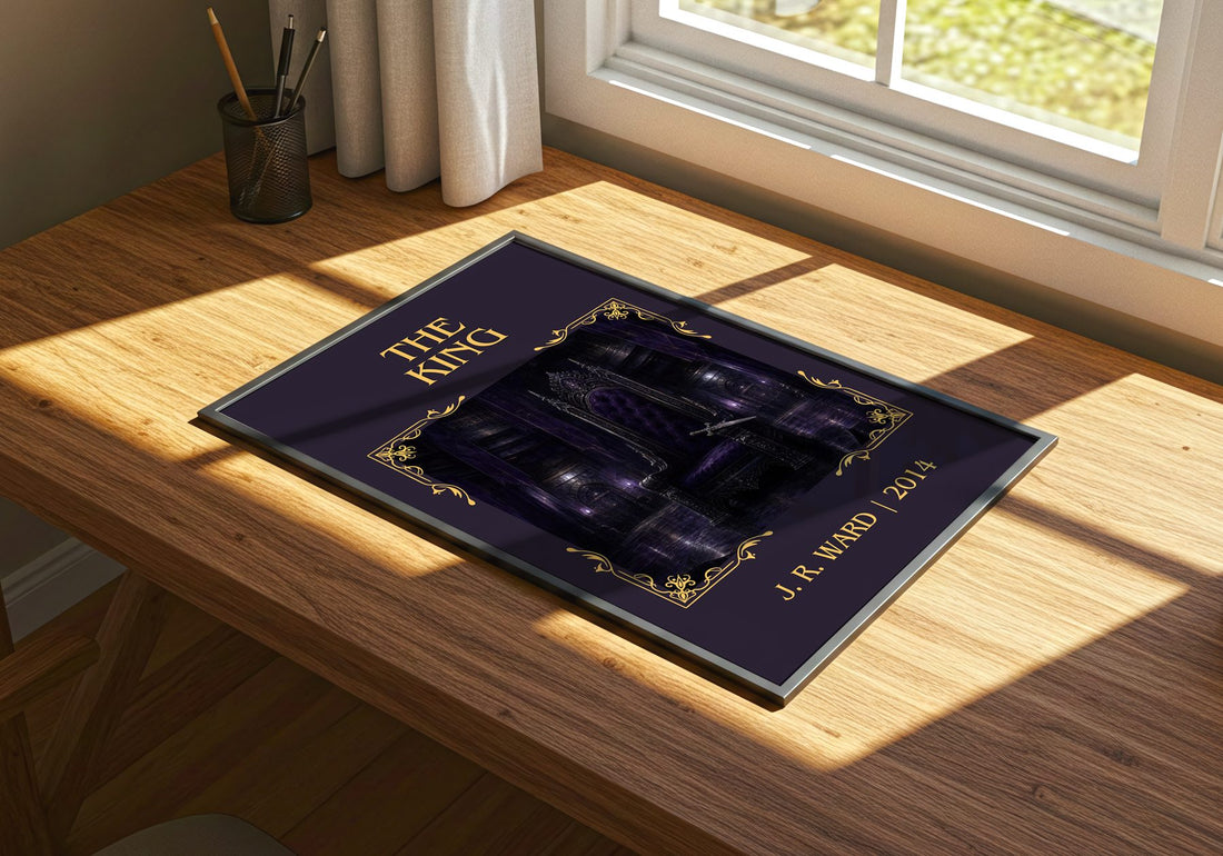 The King Classic Book Art Print by J. R. Ward – print on a sunlit desk