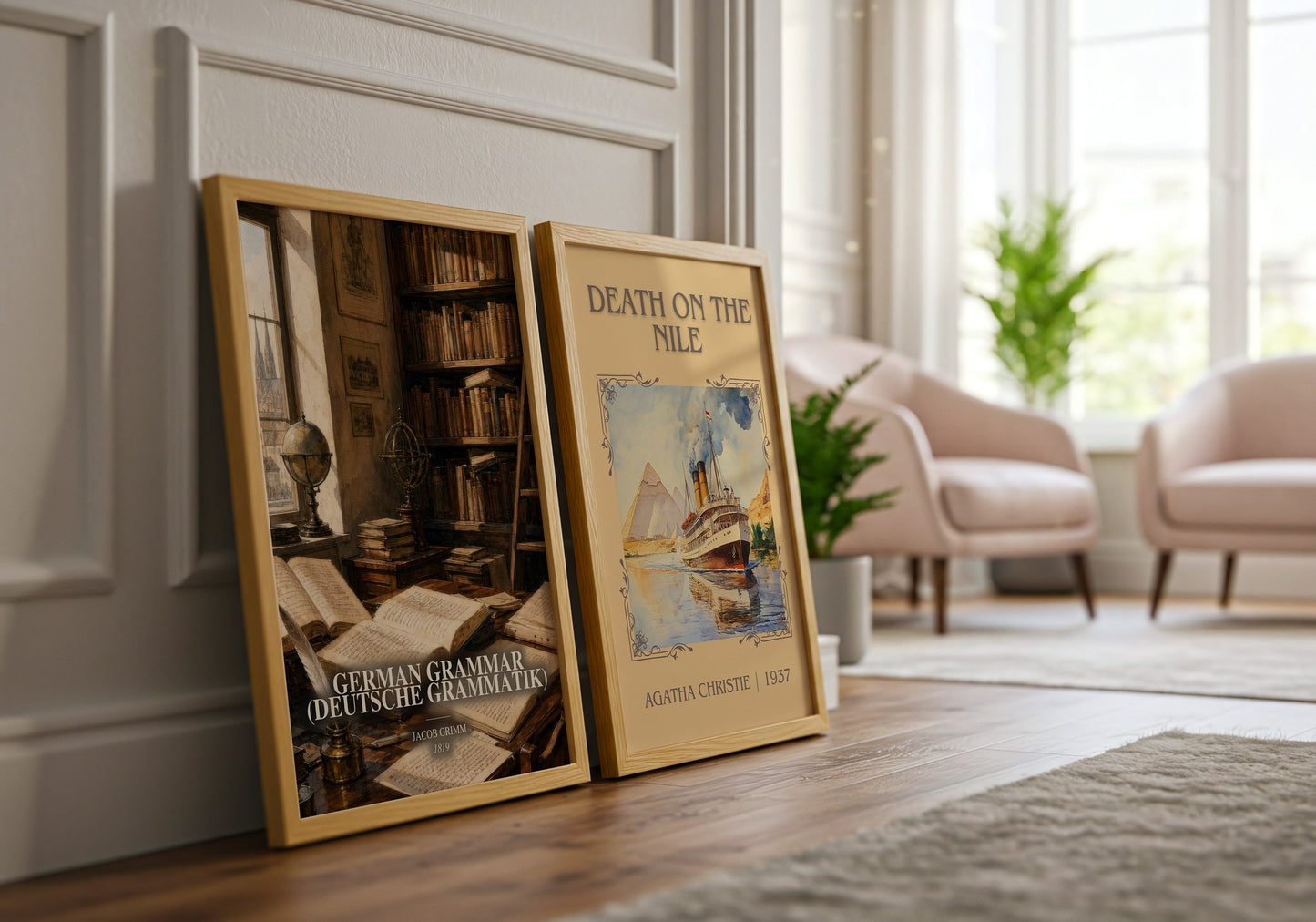 German Grammar (Deutsche Grammatik) watercolour print framed by window – literary home decor