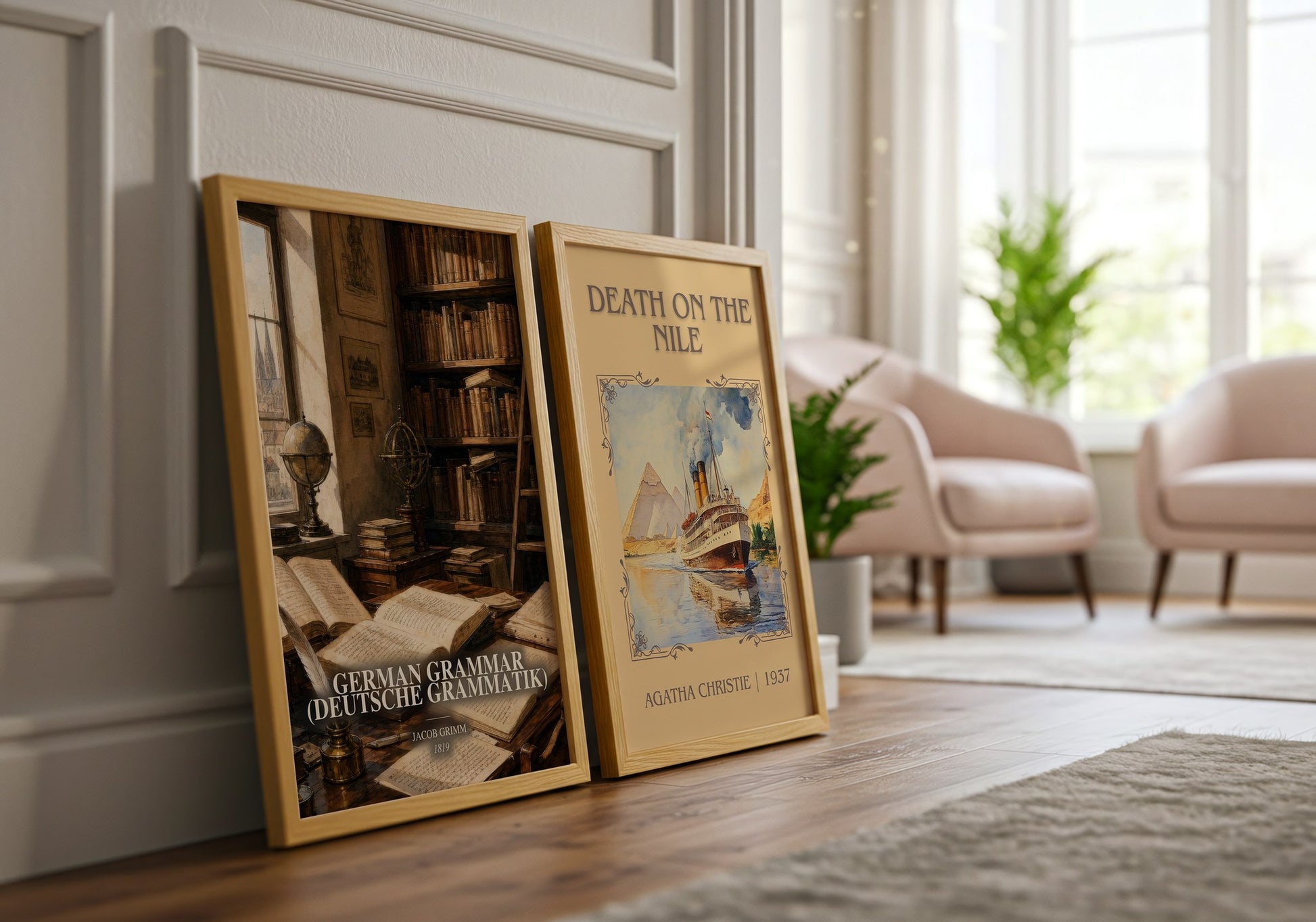 German Grammar (Deutsche Grammatik) watercolour print framed by window – literary home decor