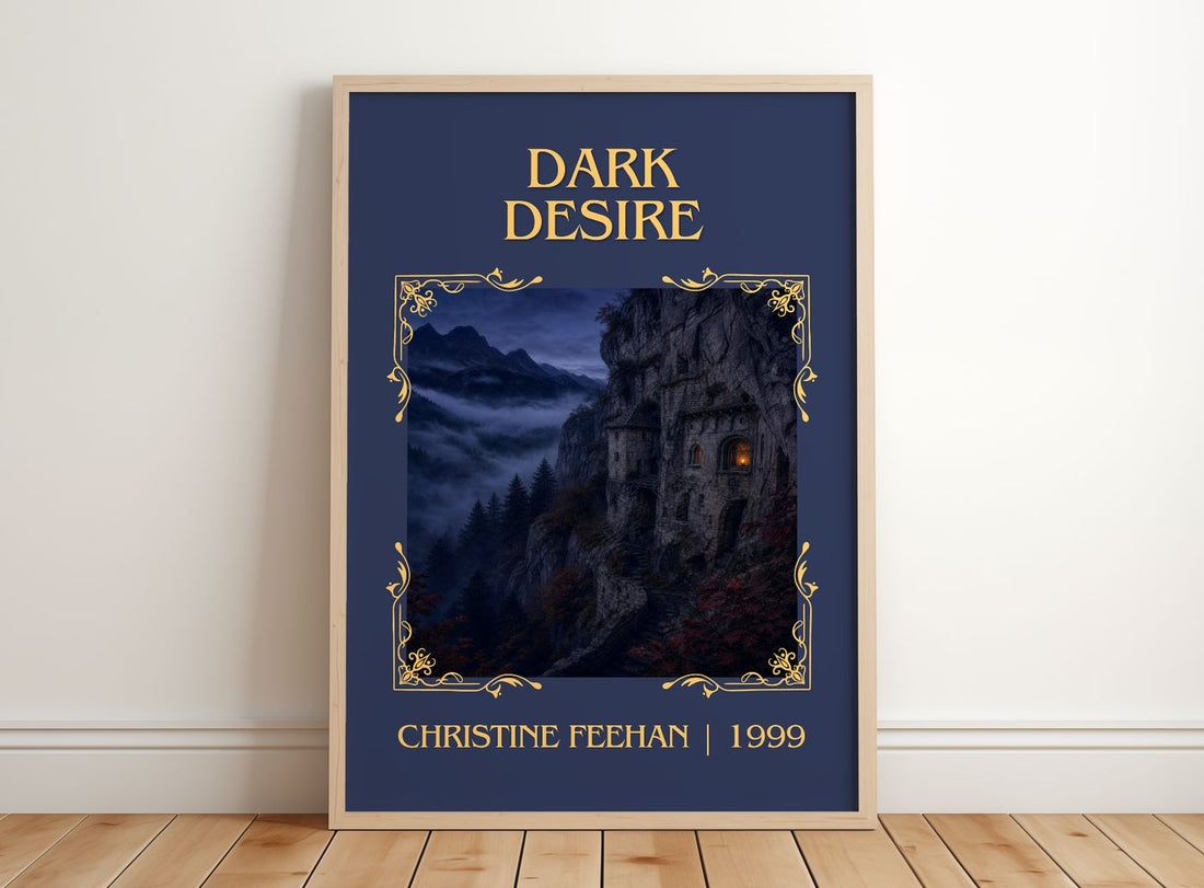 Dark Desire Classic Book Art Print by Christine Feehan – framed print leaning on a wooden floor